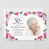 Invitation Joli Magenta rose blanc Photo 50e anniversaire (Devant)