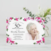 Invitation Joli Magenta rose blanc Photo 50e anniversaire (Debout devant)