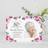 Invitation Joli Magenta rose blanc Photo 60e anniversaire (Debout devant)