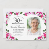 Invitation Joli Magenta rose blanc Photo 90e anniversaire (Devant)