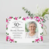 Invitation Joli Magenta rose blanc Photo 90e anniversaire (Debout devant)