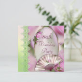 Invitation Joli Magnolia et Fan 80e anniversaire rose (Debout devant)