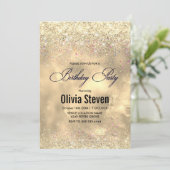 Invitation Joli marbre art or faux parties scintillant monogr (Debout devant)