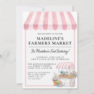 Invitation Joli marché fermier aquarelle pour un premier anni