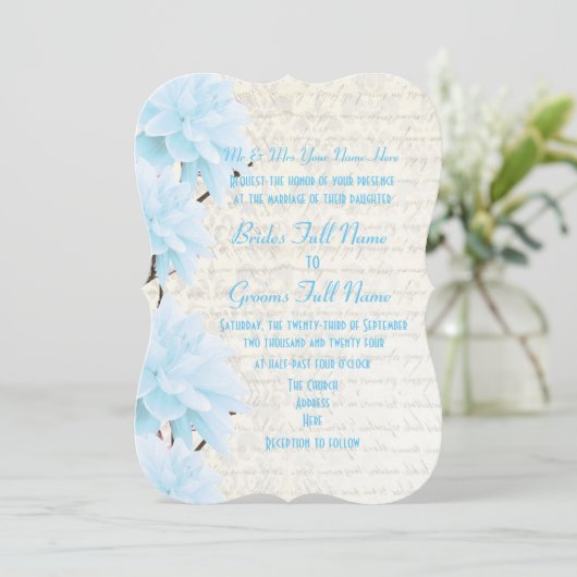 Invitation Joli mariage à fleurs bleu pastel pâle féminin (Debout devant)
