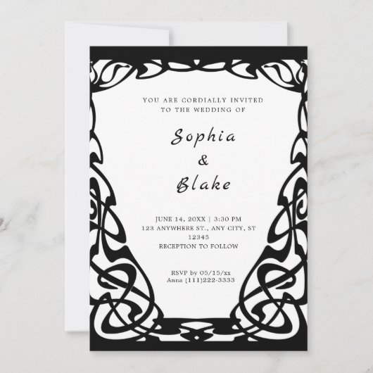 Invitation Joli Mariage Art déco noir et blanc (Devant)