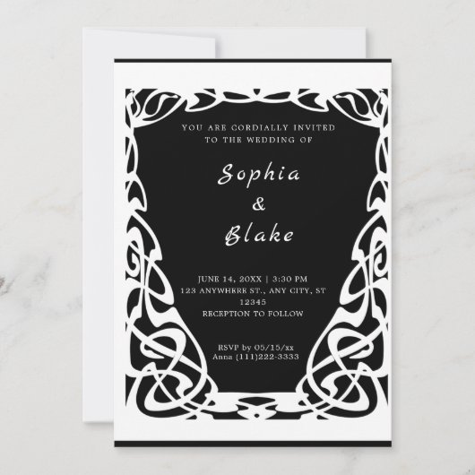 Invitation Joli Mariage Art déco noir et blanc (Devant)