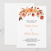 Invitation Joli Mariage Bohème Floral Blanc Orange (Devant / Derrière)