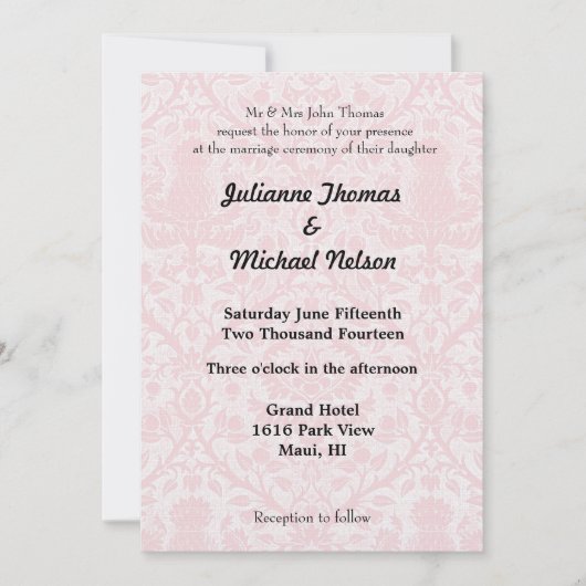 Invitation Joli Mariage damassé rose et blanc (Devant)