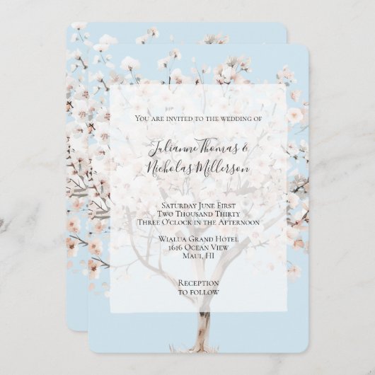 Invitation Joli Mariage d'arbre à fleurs rose (Devant / Derrière)