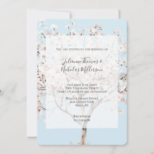 Invitation Joli Mariage d'arbre à fleurs rose (Devant)