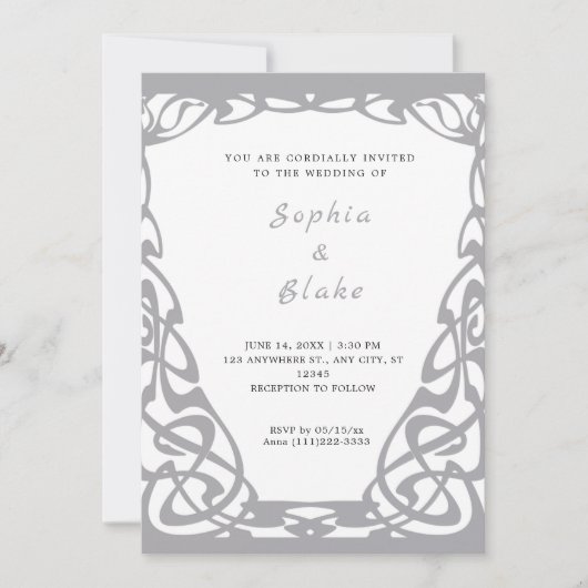 Invitation Joli Mariage d'argent et d'art déco blanc (Devant)