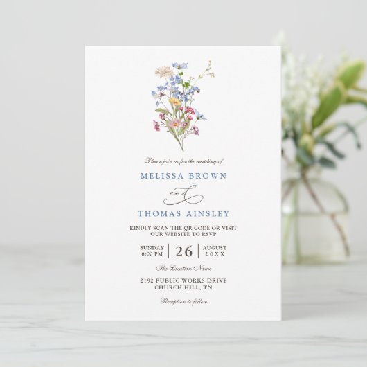 Invitation Joli mariage de code QR de prairie de fleurs sauva (Debout devant)
