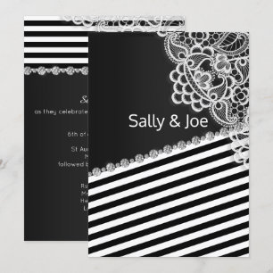 Invitation Joli Mariage de dentelle NOIR STRIPE Lace Gris