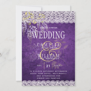 Invitation Joli Mariage de dentelle WISTERIA violet rustique