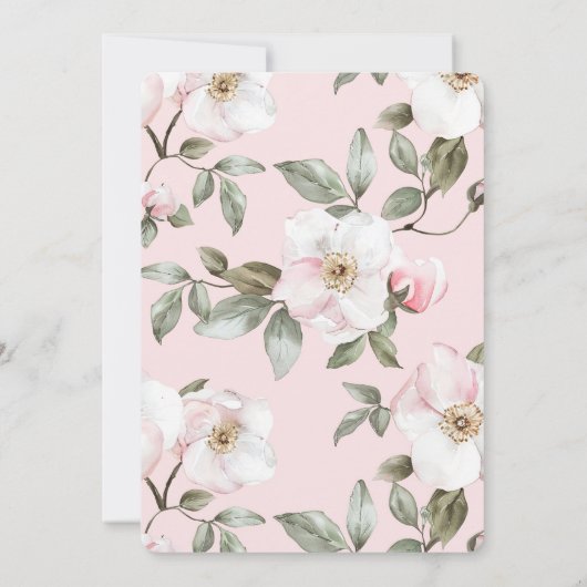 Invitation Joli Mariage de Fleurs blanches rose pâle (Dos)