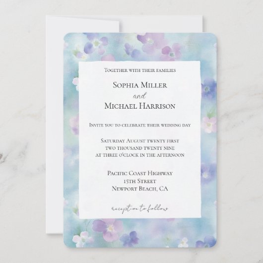 Invitation Joli Mariage de fleurs blanches violettes (Devant)