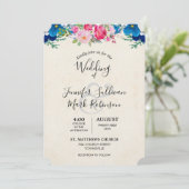 Invitation Joli Mariage de frontière rose et bleu (Debout devant)