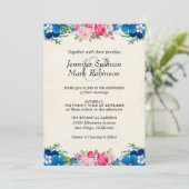 Invitation Joli Mariage de frontière rose et bleu (Debout devant)
