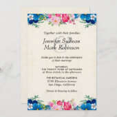 Invitation Joli Mariage de frontière rose et bleu (Devant / Derrière)