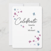 Invitation Joli Mariage de papillon bleu rose (Devant)