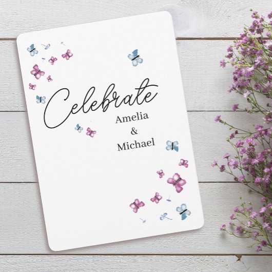 Invitation Joli Mariage de papillon bleu rose