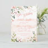 Invitation Joli Mariage de script floral rose (Debout devant)