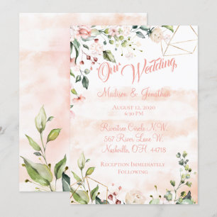 Invitation Joli Mariage de script floral rose