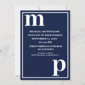 Invitation Joli Mariage élégant Monogram Navy Blue (Devant)