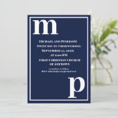 Invitation Joli Mariage élégant Monogram Navy Blue (Debout devant)