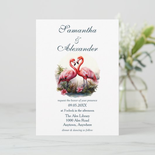 Invitation Joli Mariage Flamants roses (Debout devant)