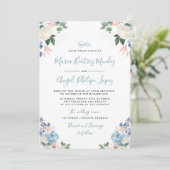 Invitation Joli mariage floral bleu clair (Debout devant)