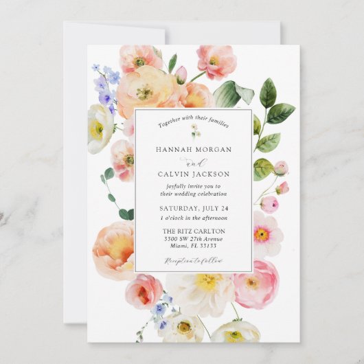 Invitation Joli Mariage floral Pastel (Devant)