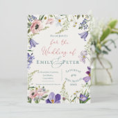 Invitation Joli Mariage Floral Violet rose (Debout devant)