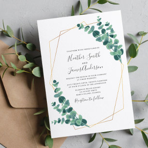 Invitation Joli Mariage géométrique de couronne Eucalyptus