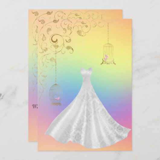 Invitation Joli Mariage Rainbow Pastel Birdcage (Devant / Derrière)