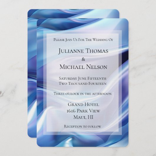 Invitation Joli Mariage romantique bleu pourpre (Devant / Derrière)