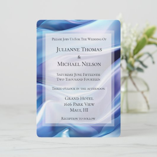 Invitation Joli Mariage romantique bleu pourpre (Debout devant)