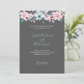 Invitation Joli Mariage rose et bleu Floral gris (Debout devant)