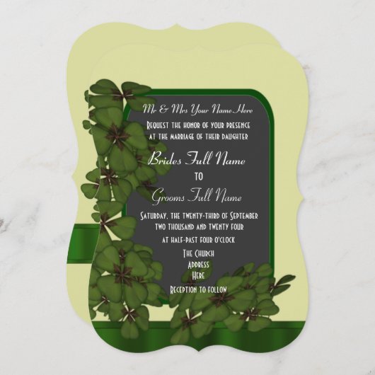 Invitation Joli mariage shamrock irlandais vert (Devant / Derrière)