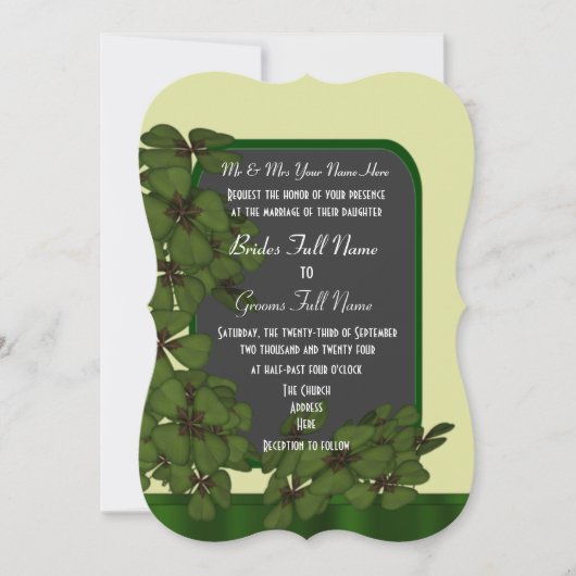 Invitation Joli mariage shamrock irlandais vert (Devant)