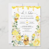 Invitation Joli Miel Abeille Jaune Baby shower de verdure fle (Devant)