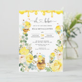 Invitation Joli Miel Abeille Jaune Baby shower de verdure fle (Debout devant)