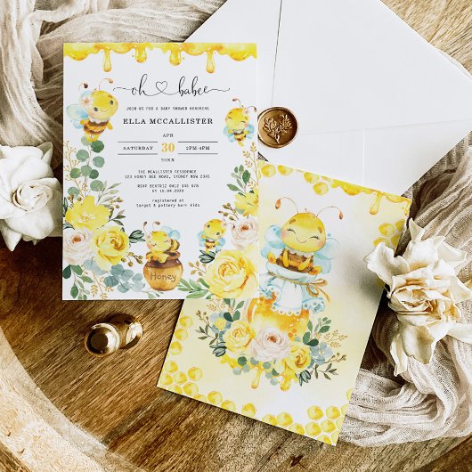 Invitation Joli Miel Abeille Jaune Baby shower de verdure fle