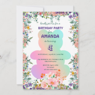 Invitation Joli mignon dégradé de la flore de l'ours fête d'a