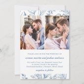 Invitation Joli modèle floral bleu deux Mariage photo (Devant)