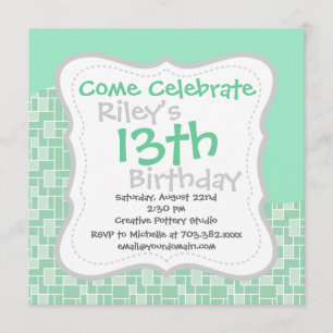 Invitation Joli Monnaie Verte Vague Carrelage Motif Cadeaux