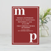 Invitation Joli Monogram Garnet Mariage rouge (Debout devant)