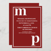 Invitation Joli Monogram Garnet Mariage rouge (Devant / Derrière)