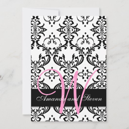 Invitation Joli monogramme rose Damas (Devant)